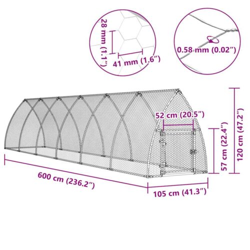 Chicken Cage Silver 600x105x120cm Galvanised Steel - Image 10