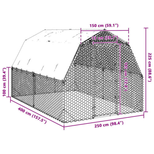 Chicken Run with Roof 2.5x4x2.25mGalvanised Steel - Image 8