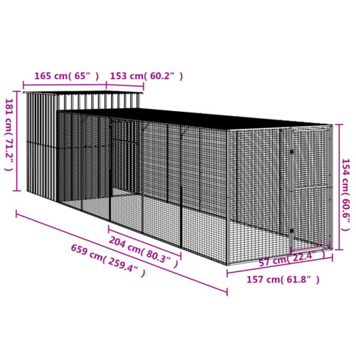 Chicken Cage with Run Light Grey 165x659x181cm Galvanised Steel - Image 8