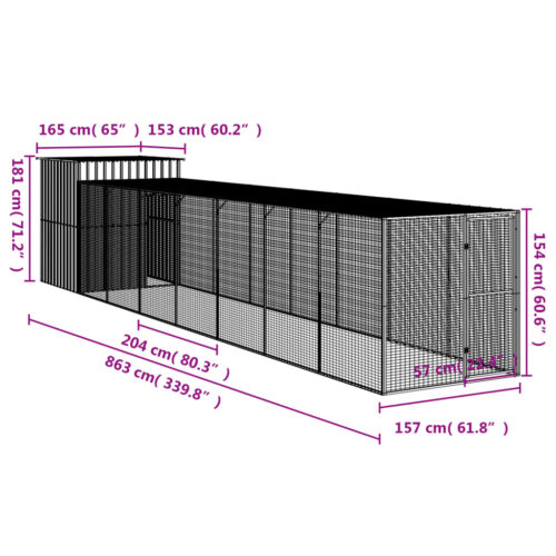 Chicken Cage with Run Light Grey 165x863x181cm Galvanised Steel - Image 8