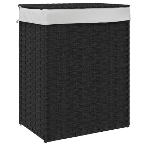 Laundry Basket with Lid Black 46x33x60cm Poly Rattan - Image 2