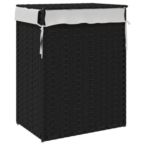 Laundry Basket with Lid Black 46x33x60cm Poly Rattan - Image 6