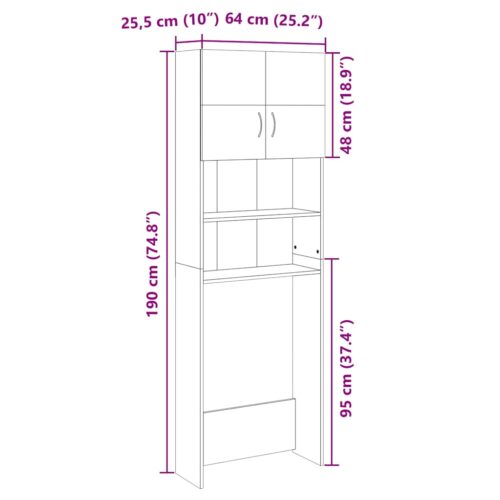 WashingMachine Cabinet Sonoma Oak 64x25.5x190cm Engineered Wood - Image 8