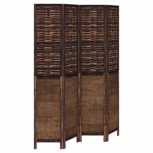 4-Panels Room Divider  Dark Brown Solid Paulownia Wood Timber Folding Privacy Screen Stand Partition - Image 2