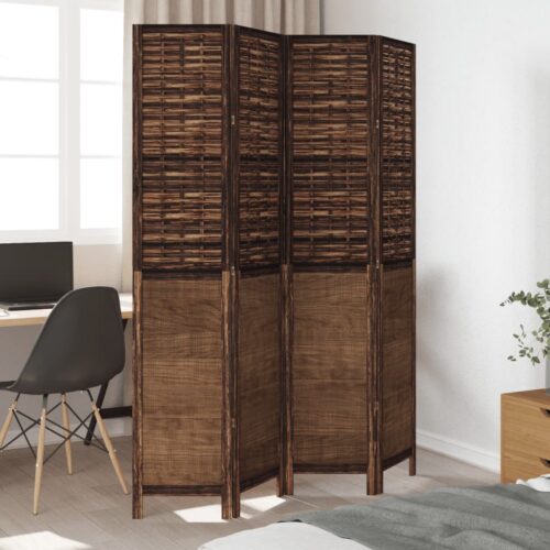4-Panels Room Divider  Dark Brown Solid Paulownia Wood Timber Folding Privacy Screen Stand Partition - Image 3