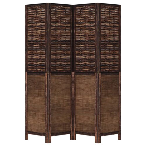 4-Panels Room Divider  Dark Brown Solid Paulownia Wood Timber Folding Privacy Screen Stand Partition - Image 4