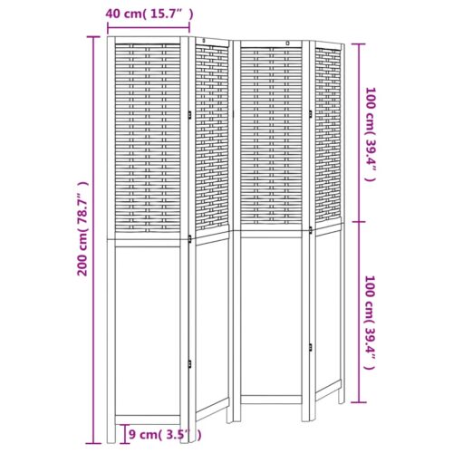 4-Panels Room Divider  Dark Brown Solid Paulownia Wood Timber Folding Privacy Screen Stand Partition - Image 8