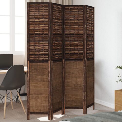 4-Panels Room Divider  Dark Brown Solid Paulownia Wood Timber Folding Privacy Screen Stand Partition - Image 9