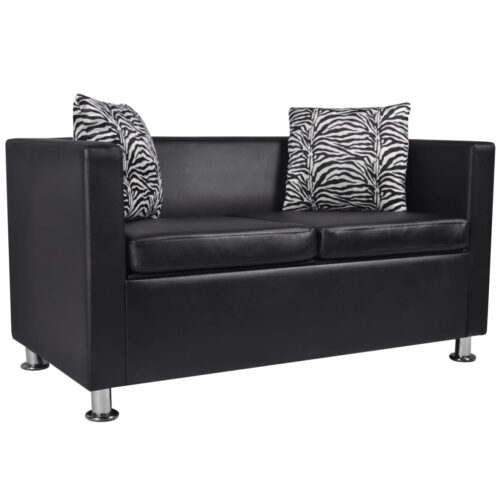 Sofa 2-Seater Artificial Leather Black - Image 2
