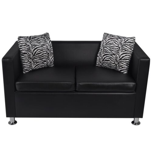 Sofa 2-Seater Artificial Leather Black - Image 3