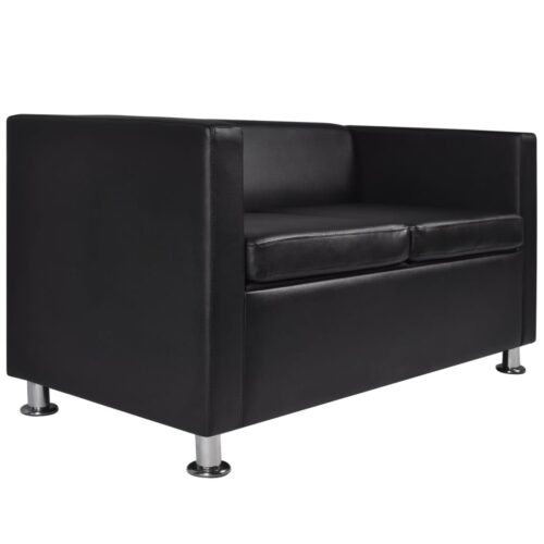 Sofa 2-Seater Artificial Leather Black - Image 4