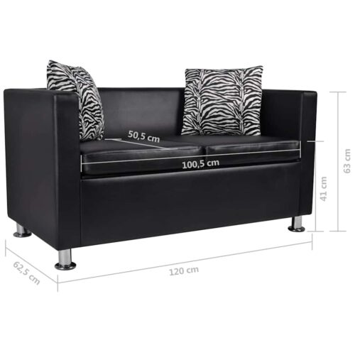 Sofa 2-Seater Artificial Leather Black - Image 6