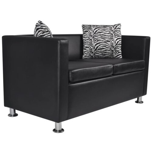 Sofa 2-Seater Artificial Leather Black - Image 7