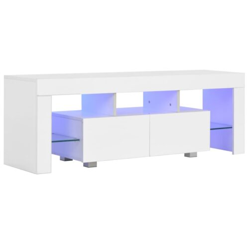 Wooden TV Cabinet with LED Lights High Gloss White 130x35x45cm