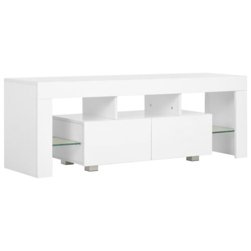 Wooden TV Cabinet with LED Lights High Gloss White 130x35x45cm - Image 3