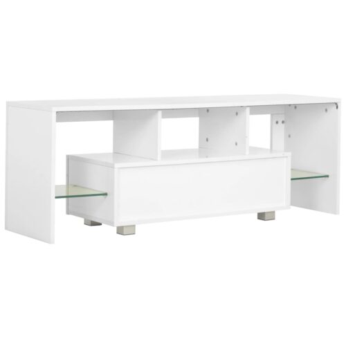 Wooden TV Cabinet with LED Lights High Gloss White 130x35x45cm - Image 4