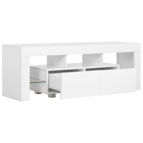 Wooden TV Cabinet with LED Lights High Gloss White 130x35x45cm - Image 5