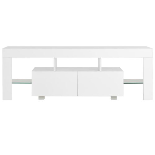 Wooden TV Cabinet with LED Lights High Gloss White 130x35x45cm - Image 6