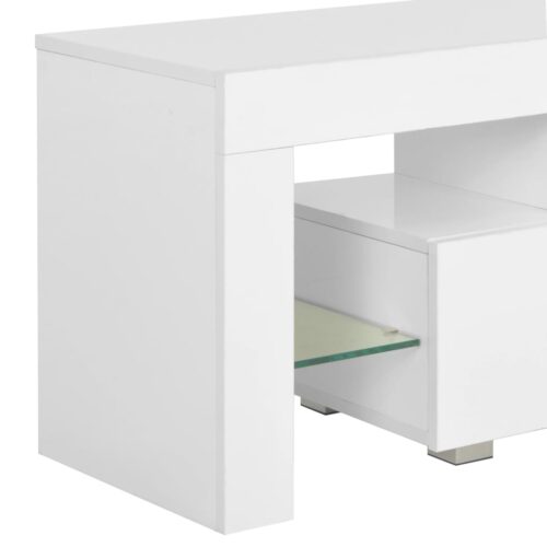 Wooden TV Cabinet with LED Lights High Gloss White 130x35x45cm - Image 8
