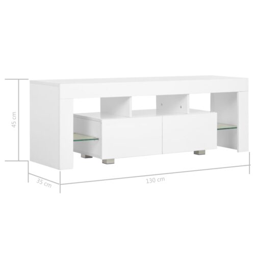 Wooden TV Cabinet with LED Lights High Gloss White 130x35x45cm - Image 11