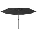 LED Lights Garden Umbrella Outdoor Patio Pole Cantilever Parasol Black 400cm