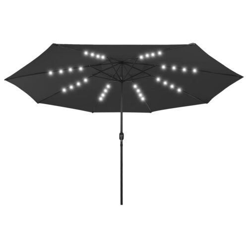 LED Lights Garden Umbrella Outdoor Patio Pole Cantilever Parasol Black 400cm - Image 2