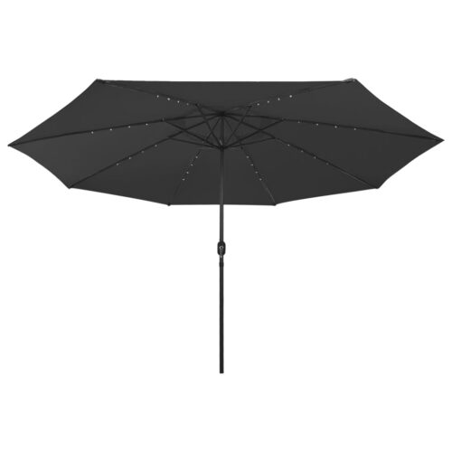 LED Lights Garden Umbrella Outdoor Patio Pole Cantilever Parasol Black 400cm - Image 3