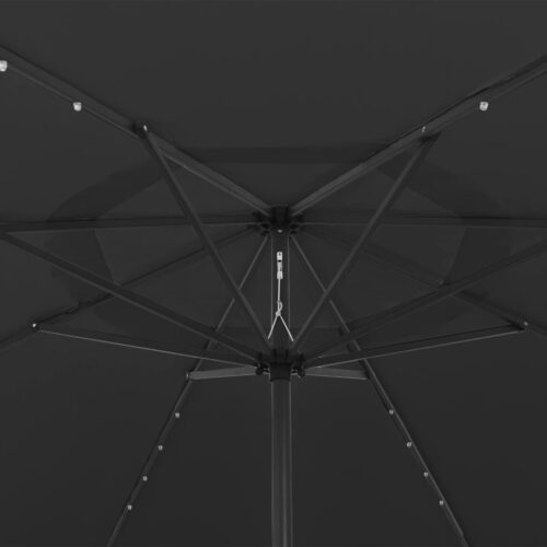 LED Lights Garden Umbrella Outdoor Patio Pole Cantilever Parasol Black 400cm - Image 4