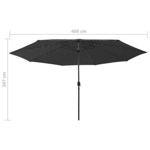 LED Lights Garden Umbrella Outdoor Patio Pole Cantilever Parasol Black 400cm - Image 7