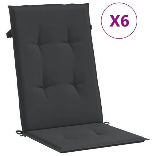 6pcs Garden Chair Cushions  Patio Highback Seat Pads Black Fabric 120x50x3cm