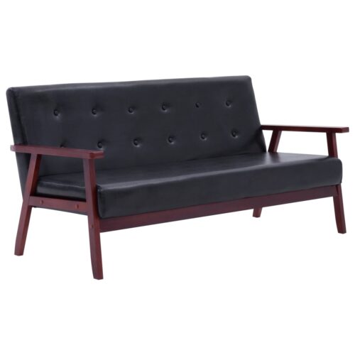 Sofa Set 3-Piece Black Faux Leather Modern Living Room Lounge Couch Armchairs - Image 4