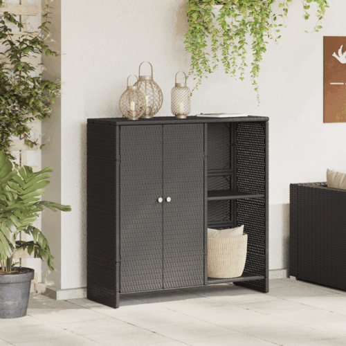 Storage Cabinet Black 100x36x102cm Rattan