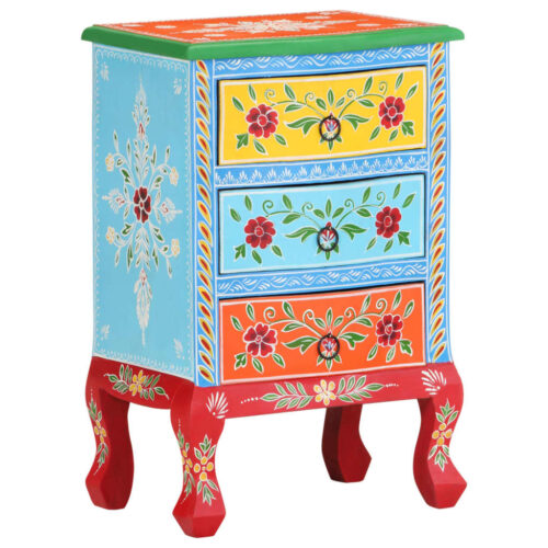 vidaXL Hand Painted Bedside Cabinet 40x30x60 cm Solid Mango Wood - Image 2