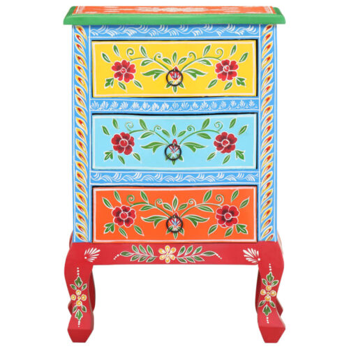 vidaXL Hand Painted Bedside Cabinet 40x30x60 cm Solid Mango Wood - Image 3