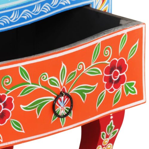 vidaXL Hand Painted Bedside Cabinet 40x30x60 cm Solid Mango Wood - Image 7