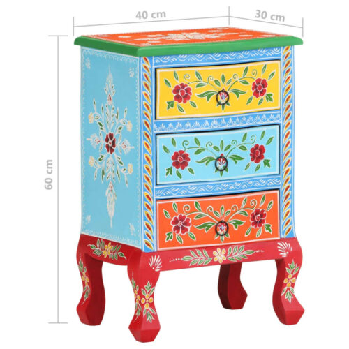 vidaXL Hand Painted Bedside Cabinet 40x30x60 cm Solid Mango Wood - Image 9