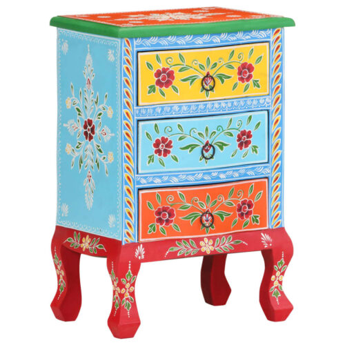 vidaXL Hand Painted Bedside Cabinet 40x30x60 cm Solid Mango Wood - Image 10