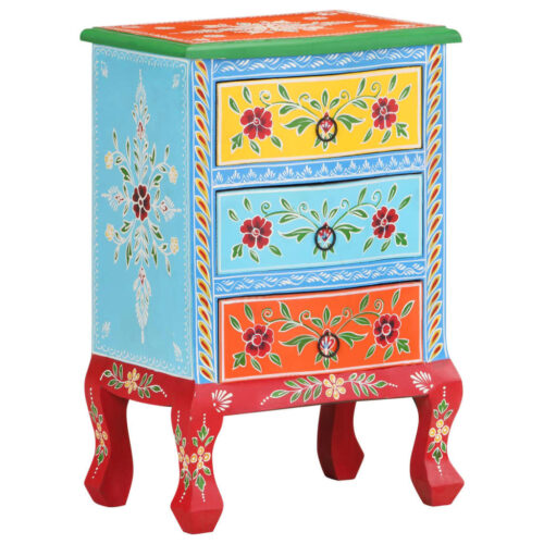 vidaXL Hand Painted Bedside Cabinet 40x30x60 cm Solid Mango Wood - Image 11