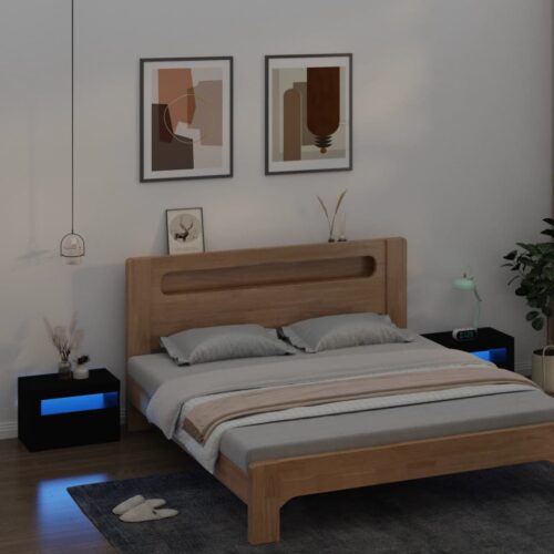 Bedside Cabinets 2 pcs with LEDs Black 60x35x40 cm - Image 2
