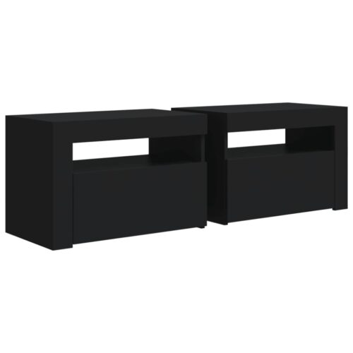Bedside Cabinets 2 pcs with LEDs Black 60x35x40 cm - Image 3