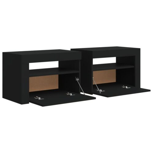 Bedside Cabinets 2 pcs with LEDs Black 60x35x40 cm - Image 5