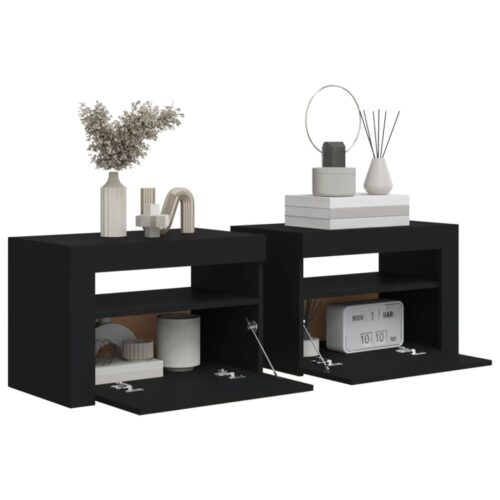 Bedside Cabinets 2 pcs with LEDs Black 60x35x40 cm - Image 7