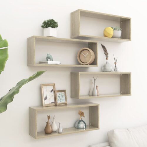vidaXL Wall Cube Shelves 4 pcs Sonoma Oak 60x15x23 cm Engineered Wood - Image 2