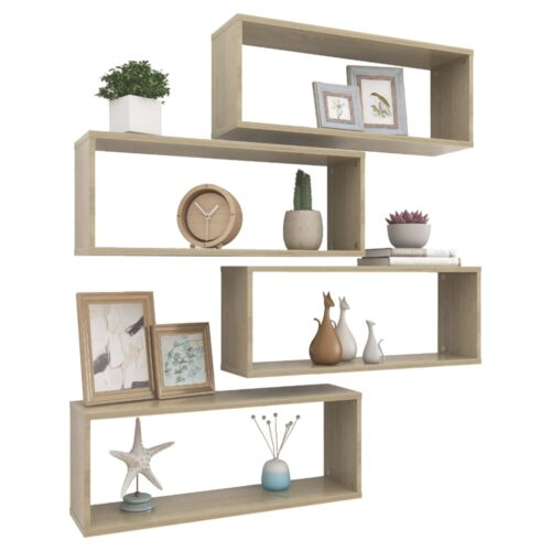 vidaXL Wall Cube Shelves 4 pcs Sonoma Oak 60x15x23 cm Engineered Wood - Image 3