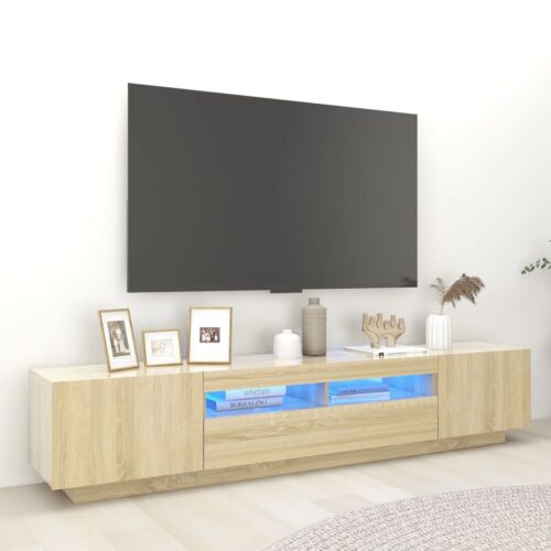 Wooden TV Cabinet with LED Lights Sonoma Oak 200x35x40cm - Image 2