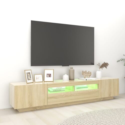 Wooden TV Cabinet with LED Lights Sonoma Oak 200x35x40cm - Image 5