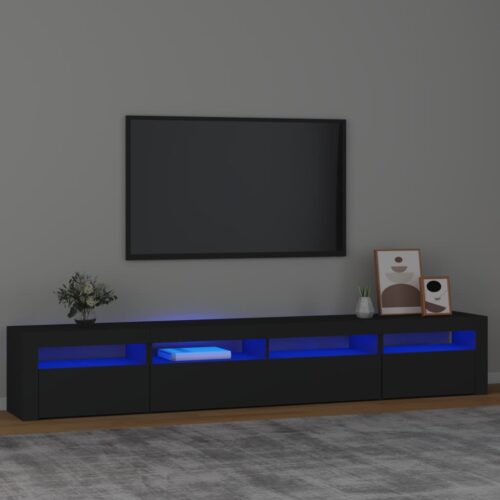 Wooden TV Cabinet with LED Lights Black 240x35x40cm - Image 2