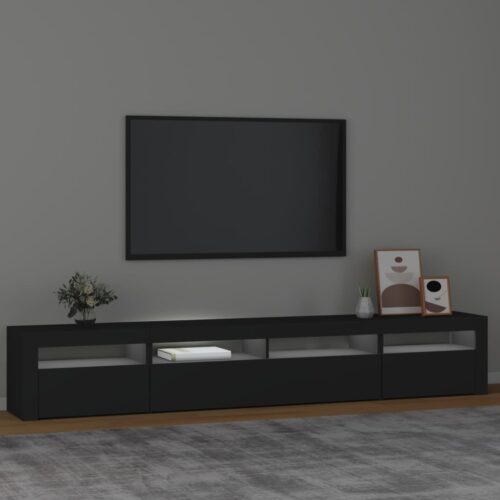 Wooden TV Cabinet with LED Lights Black 240x35x40cm - Image 3