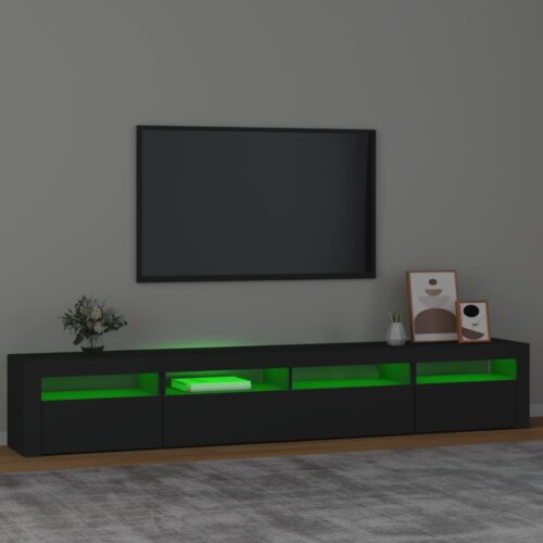 Wooden TV Cabinet with LED Lights Black 240x35x40cm - Image 4