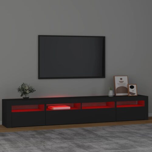Wooden TV Cabinet with LED Lights Black 240x35x40cm - Image 5